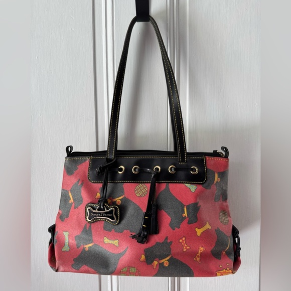 Dooney & Bourke Leather and Coated Canvas Scottie Dog Print Large Purse/Tote - Picture 1 of 7